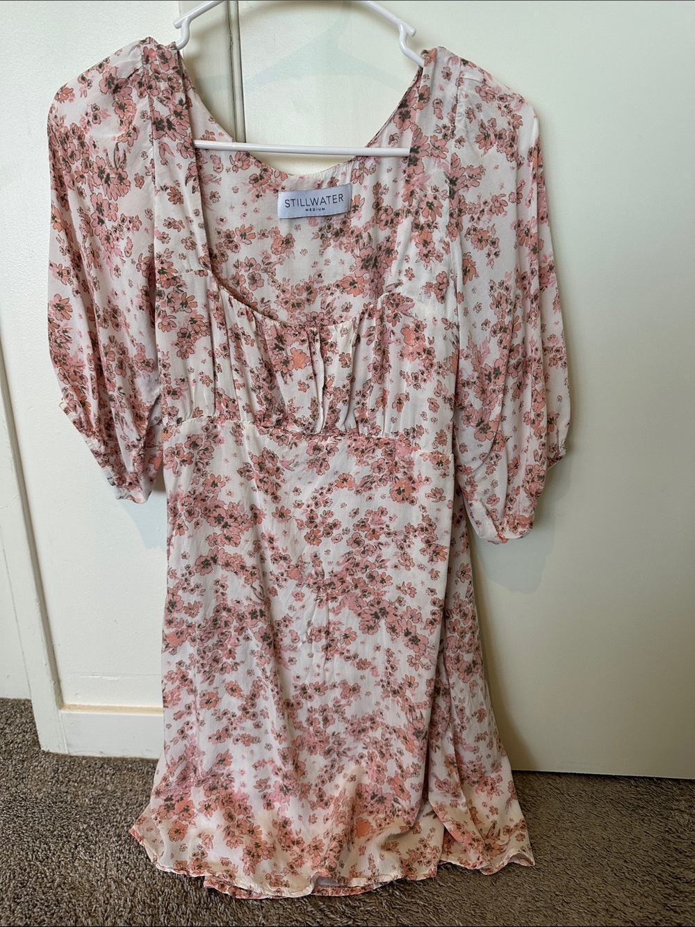 Stillwater Pink Floral Mini Dress with Puff Sleeves